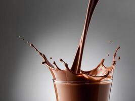 Chocolate splash in glass of milk photo