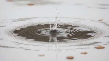 A water drop splashing into a puddle photo