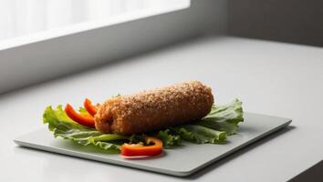 A roll of meat is sitting on a plate photo