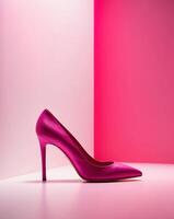 A pair of high heeled shoes on a pink background photo