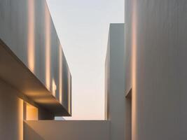 A white building with a light shining on it photo