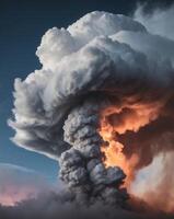 A large cloud of smoke is coming out of a volcano photo