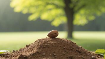 Coffee bean on top of a pile of dirt photo