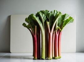 A bunch of rhubarb in a vase on a table photo