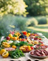 A table with various types of food on it photo