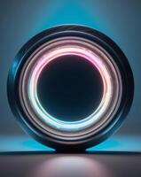A circular object with a glowing light in the center photo