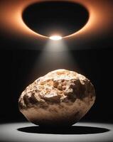 A rock is shown in front of a light source photo