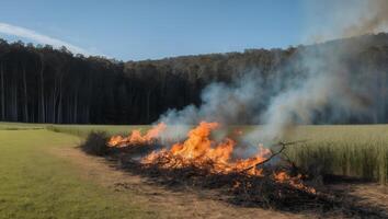 A field with a fire in the middle of it photo