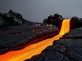 A lava flow is flowing into the ocean photo