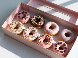 A box of donuts with different flavors in it photo