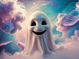 A ghost with a smile on his face in the clouds photo