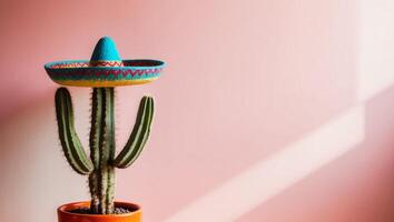 A cactus plant with a sombrero on top of it photo