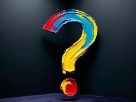 A question mark painted on a wall photo