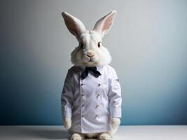 A rabbit dressed in a chef's uniform photo