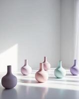 Five vases are lined up in a row photo
