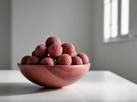 A bowl of lychees on a table photo