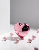 A pink heart shaped object surrounded by pink eggs photo