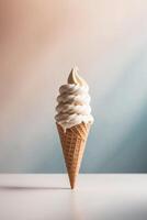 An ice cream cone with whipped cream on top photo