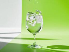 A glass of water with ice cubes in it photo