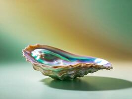 Abalone shell on a green background photo