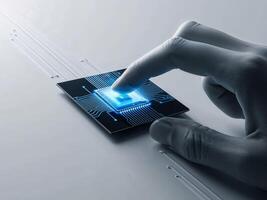 A person is touching a button on a circuit board photo