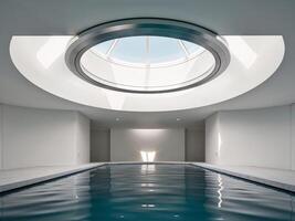 A swimming pool with a circular skylight above it photo