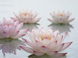 A group of pink lotus flowers floating in water photo