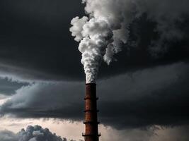 A smoke stack is seen in front of a cloudy sky photo