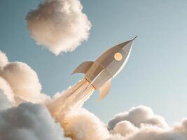 A rocket is flying through the clouds photo