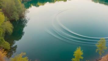 A lake with a wave in the middle of it photo