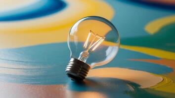 A light bulb is sitting on top of a colorful background photo
