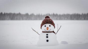 A snowman is standing in the snow photo