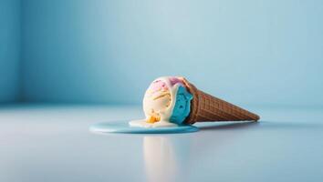 An ice cream cone with rainbow colors on it photo