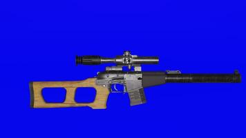 A gun with a scope on it against a blue background photo