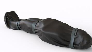 body wrapped in plastic with white background photo