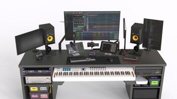music studio desk with white background photo