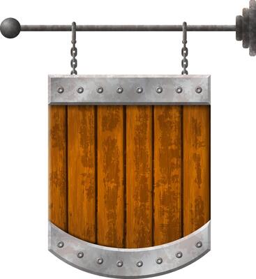 Shield shaped signboard with wooden planks