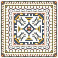 Abstract Geometric Print Scarf Pattern Square shape with Exotic Background, Seamless Artwork Design Ready for Work. Indian Motif Desing. vector
