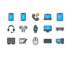 Gadgets and electronics icon pack with with outline flat style, it can be used for any purpose like make an app or website. vector
