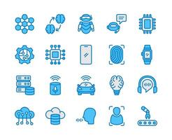 Set of Artificial intelligence icons with duo tone style, Containing Ai brain, vr, robot data. It can be used for many purpose. vector