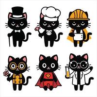 Cats in fun outfits adorable professional character set vector