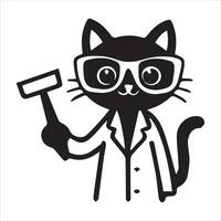 Black cat holding a knife and a fork vector
