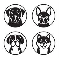 Black and white cute dog circle icons design set vector