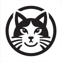 Cat head silhouette in black circle icon vector