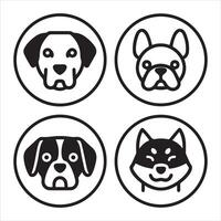 Black and white cute dog circle icons design set vector