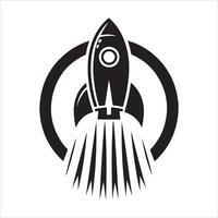 Black and White Space Rocket Silhouette icon on White Background vector