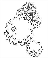 Top view five trees, hand drawing. architectural ink drawing. vector