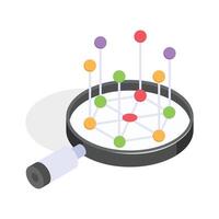 Magnifying glass examining molecules, representing research and molecular study vector