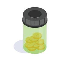 Transparent bottle with assorted pills inside, ready to use icon vector