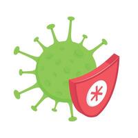 Green virus icon with protective shield for immunity vector